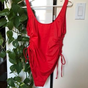 PACSUN LA Hearts Red High Leg One Piece Swimsuit